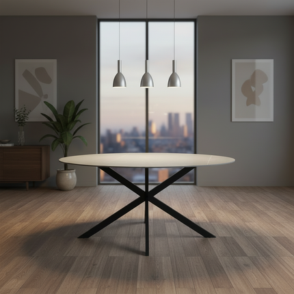 Eettafel marmerlook Figo ovaal 160cm grijs steen