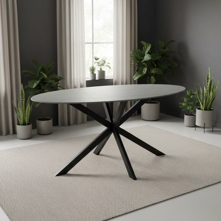 Eettafel marmerlook Figo ovaal 160cm grijs steen