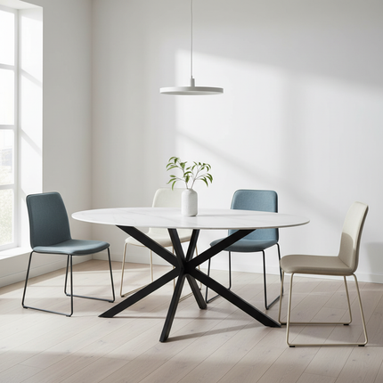 Eettafel marmerlook Figo ovaal 160cm wit steen