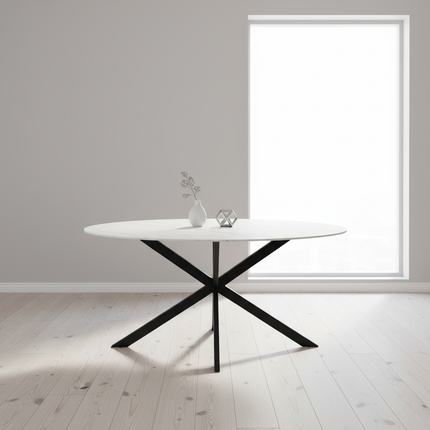 Eettafel marmerlook Figo ovaal 160cm wit steen