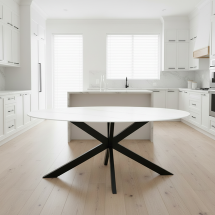 Eettafel marmerlook Figo ovaal 180cm wit steen