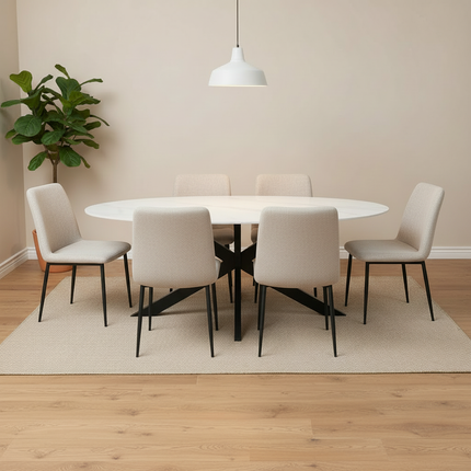 Eettafel marmerlook Figo ovaal 180cm wit steen