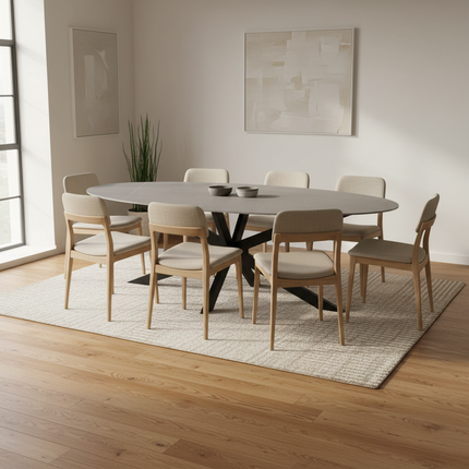 Eettafel marmerlook Figo ovaal 235cm grijs steen