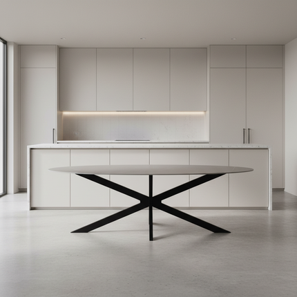 Eettafel marmerlook Figo ovaal 235cm grijs steen