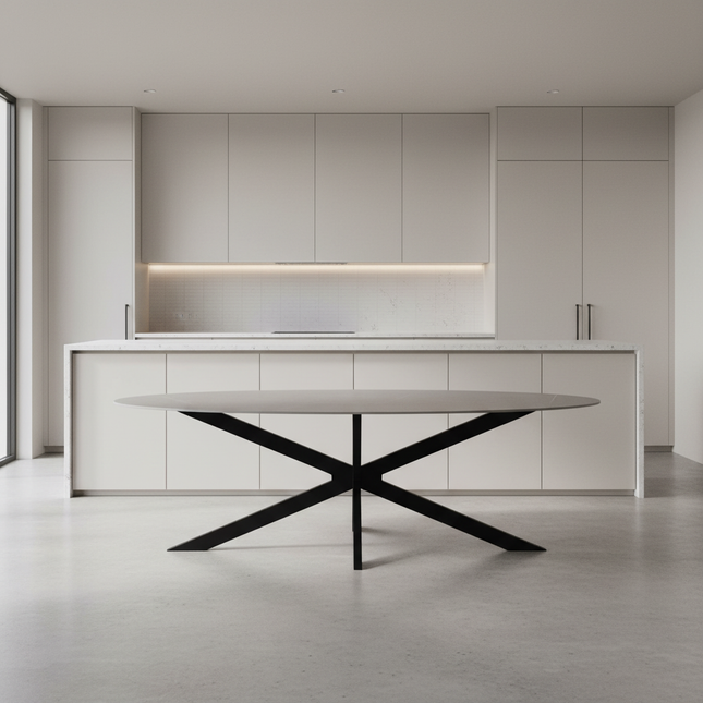 Eettafel marmerlook Figo ovaal 235cm grijs steen