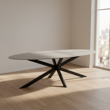 Eettafel marmerlook Figo ovaal 235cm grijs steen
