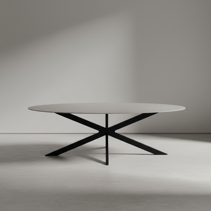 Eettafel marmerlook Figo ovaal 235cm grijs steen