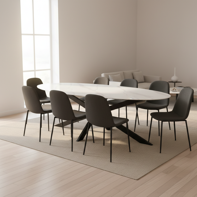 Eettafel marmerlook Figo ovaal 210cm wit steen