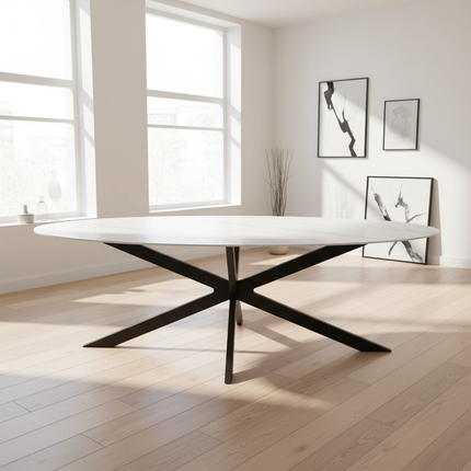 Eettafel marmerlook Figo ovaal 210cm wit steen