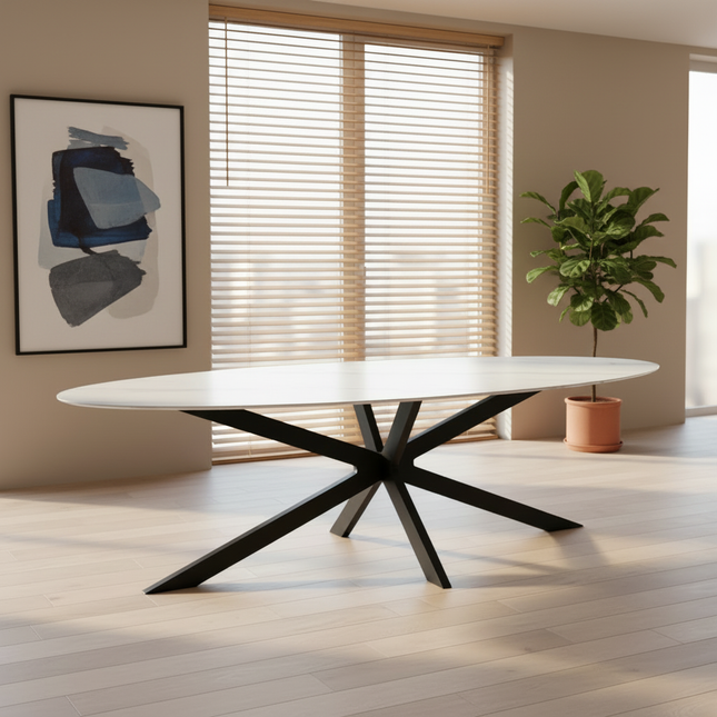 Eettafel marmerlook Figo ovaal 235cm wit steen