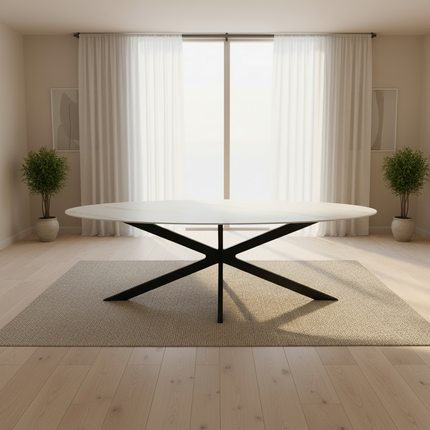 Eettafel marmerlook Figo ovaal 235cm wit steen