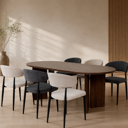 Eettafel Japandi ovaal 220cm bruin melamine Hano