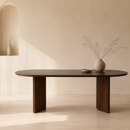 Eettafel Japandi ovaal 220cm bruin melamine Hano