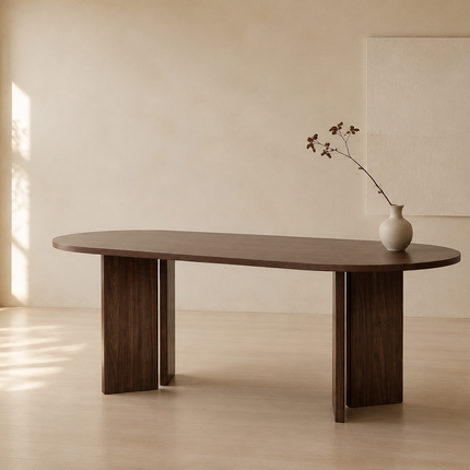 Eettafel Japandi ovaal 220cm bruin melamine Hano