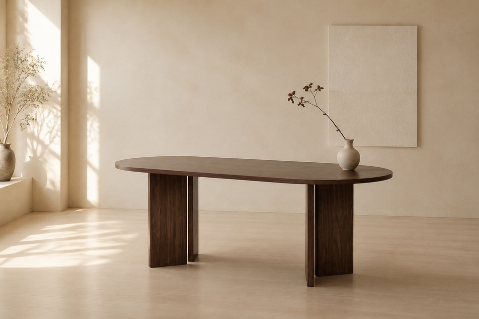 Eettafel Japandi ovaal 220cm bruin melamine Hano