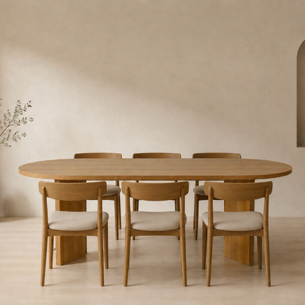 Eettafel Japandi ovaal 220cm lichtbruin melamine Hano