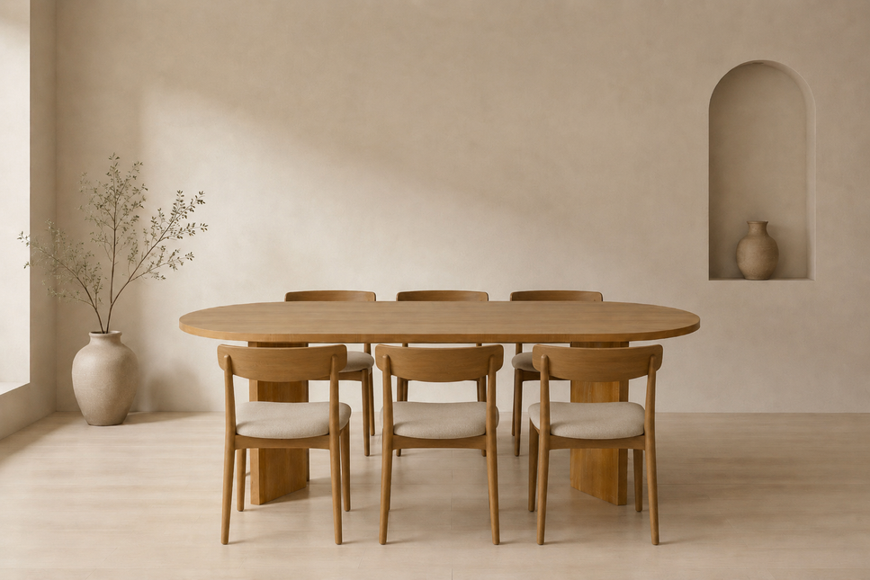 Eettafel Japandi ovaal 200cm lichtbruin melamine Hano
