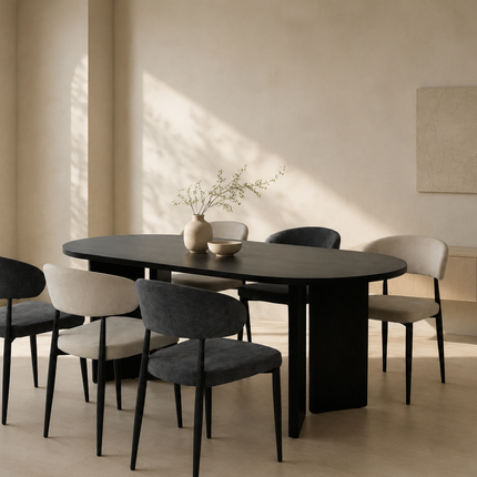 Eettafel Japandi ovaal 220cm zwart melamine Hano
