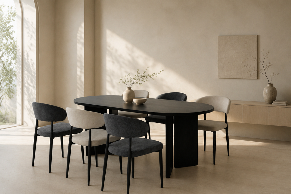 Eettafel Japandi ovaal 220cm zwart melamine Hano