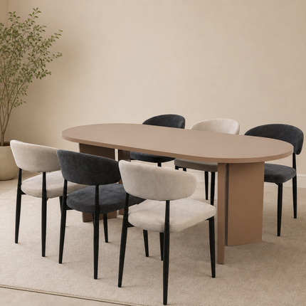 Eettafel Japandi ovaal 200cm beige melamine Hano