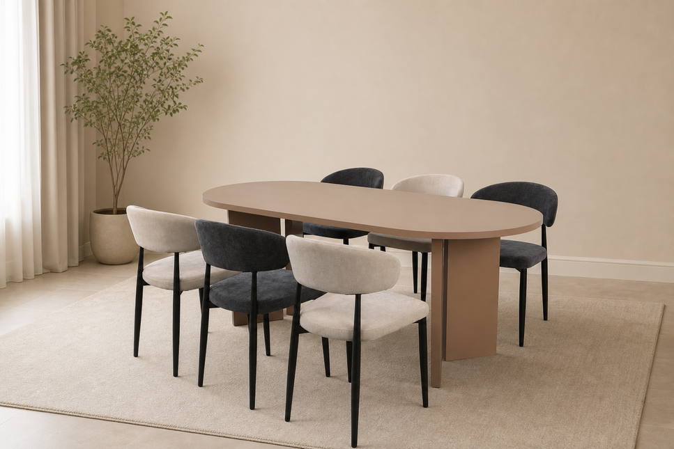 Eettafel Japandi ovaal 200cm beige melamine Hano