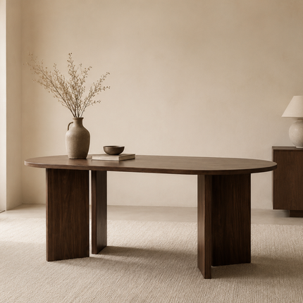 Eettafel Japandi ovaal 200cm bruin melamine Hano