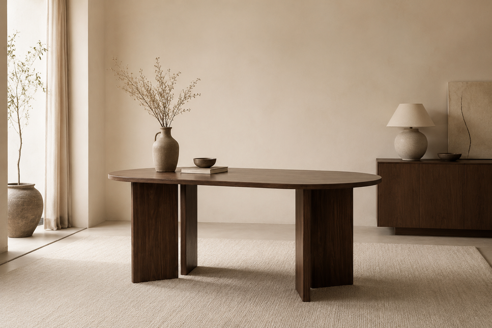 Eettafel Japandi ovaal 200cm bruin melamine Hano