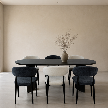 Eettafel Japandi ovaal 200cm zwart melamine Hano