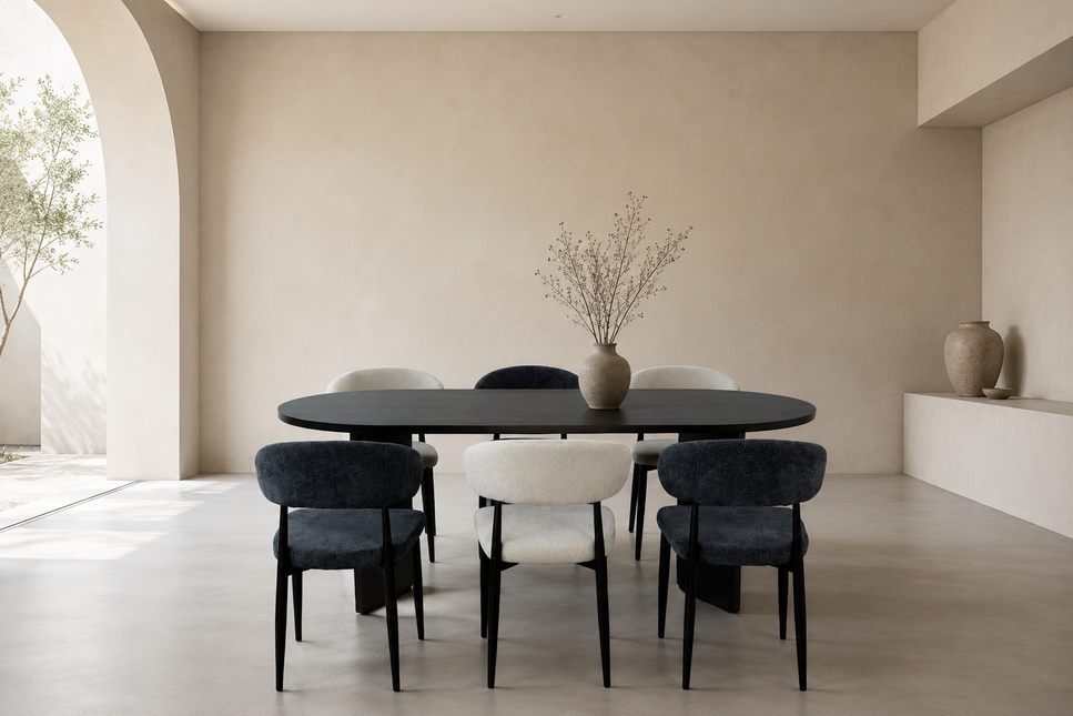 Eettafel Japandi ovaal 200cm zwart melamine Hano
