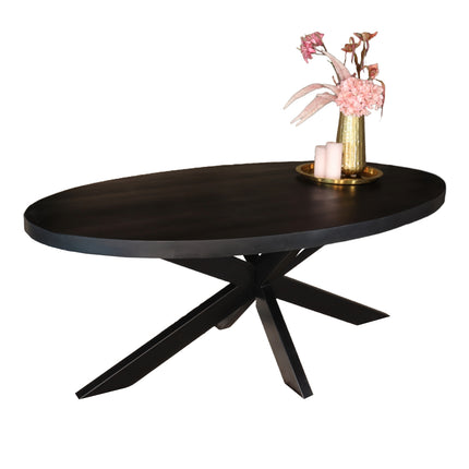 Tweedekans model: Eettafel ovaal mangohout 180cm James zwart ovale industriële tafel duurzaam mango eetkamertafel