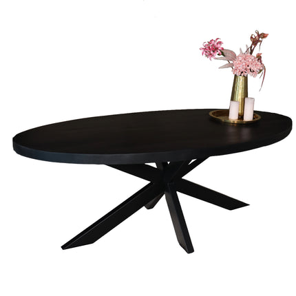 Tweedekans model: Eettafel ovaal mangohout 200cm James zwart ovale industriële tafel duurzaam mango eetkamertafel