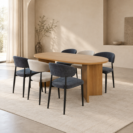 Eettafel Japandi ovaal 180cm lichtbruin melamine Nancy
