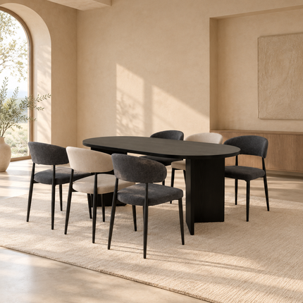 Eettafel Japandi ovaal 180cm zwart melamine Nancy