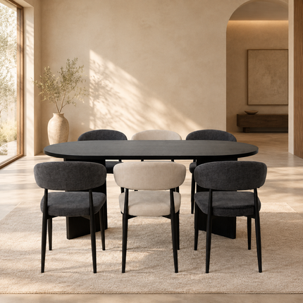 Eettafel Japandi ovaal 180cm zwart melamine Nancy