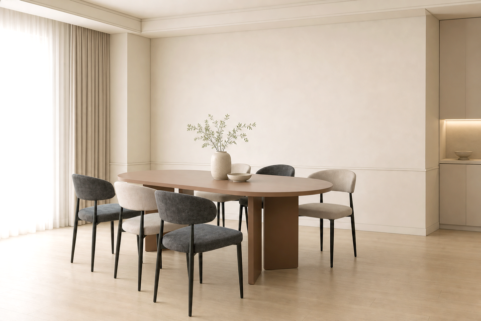 Eettafel Japandi ovaal 220cm beige melamine Hano