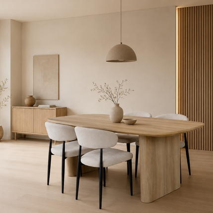 Eettafel Japandi deens ovaal 200cm lichtbruin MDF Juno