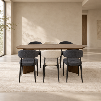 Eettafel Japandi ovaal 200cm bruin melamine Nancy