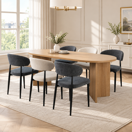 Eettafel Japandi ovaal 200cm lichtbruin melamine Nancy