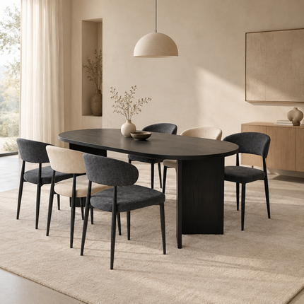 Eettafel Japandi ovaal 200cm zwart melamine Nancy