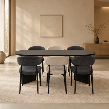 Eettafel Japandi ovaal 200cm zwart melamine Nancy
