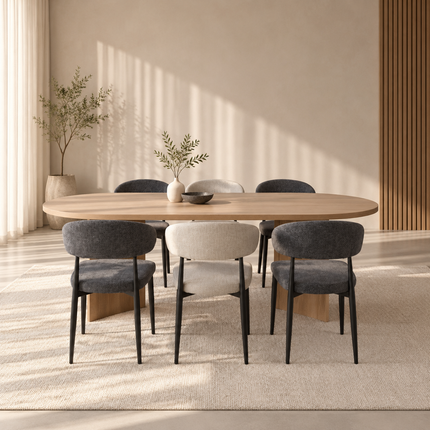 Eettafel Japandi ovaal 220cm lichtbruin melamine Nancy