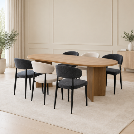 Eettafel Japandi ovaal 220cm lichtbruin melamine Nancy