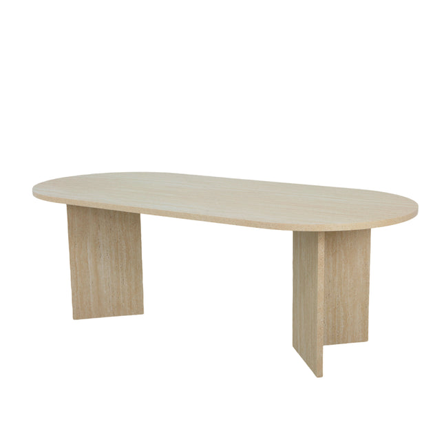 Eettafel Japandi ovaal 220cm travertin melamine Nancy