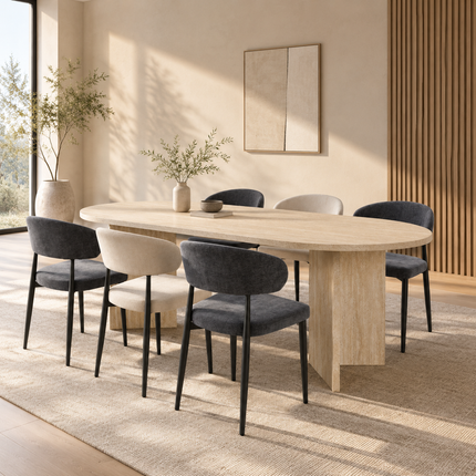 Eettafel Japandi ovaal 220cm travertin melamine Nancy
