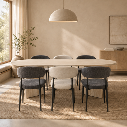 Eettafel Japandi ovaal 220cm travertin melamine Nancy