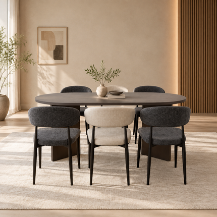 Eettafel Japandi ovaal 180cm walnoot melamine Nancy