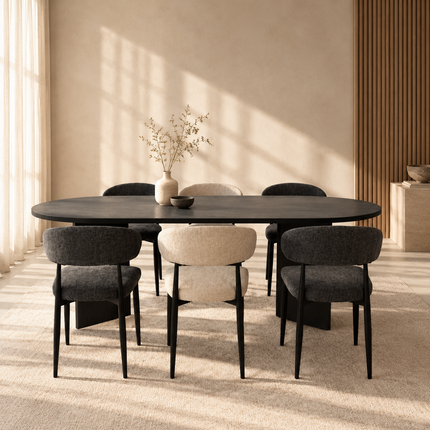 Eettafel Japandi ovaal 220cm zwart melamine Nancy