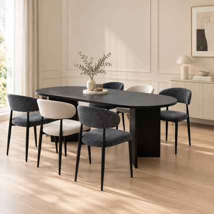 Eettafel Japandi ovaal 220cm zwart melamine Nancy