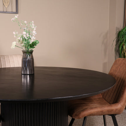 Tweedekans model: Eettafel Japandi Rover rond 130cm zwart mangohout