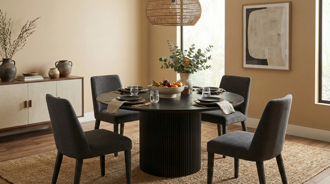 Eettafel Japandi Rover rond 130cm zwart mangohout